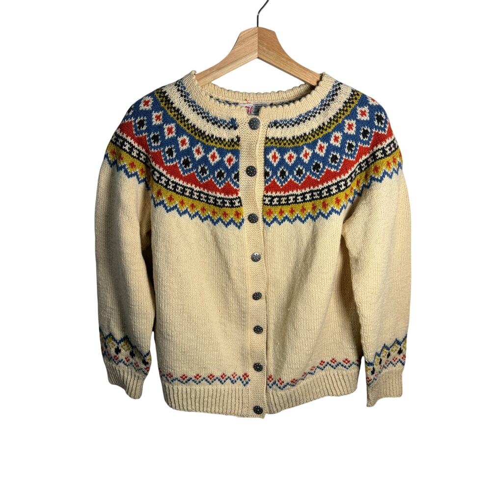 Vintage Husfliden Hand Knit Wool Cardigan Lillehammer Norway
